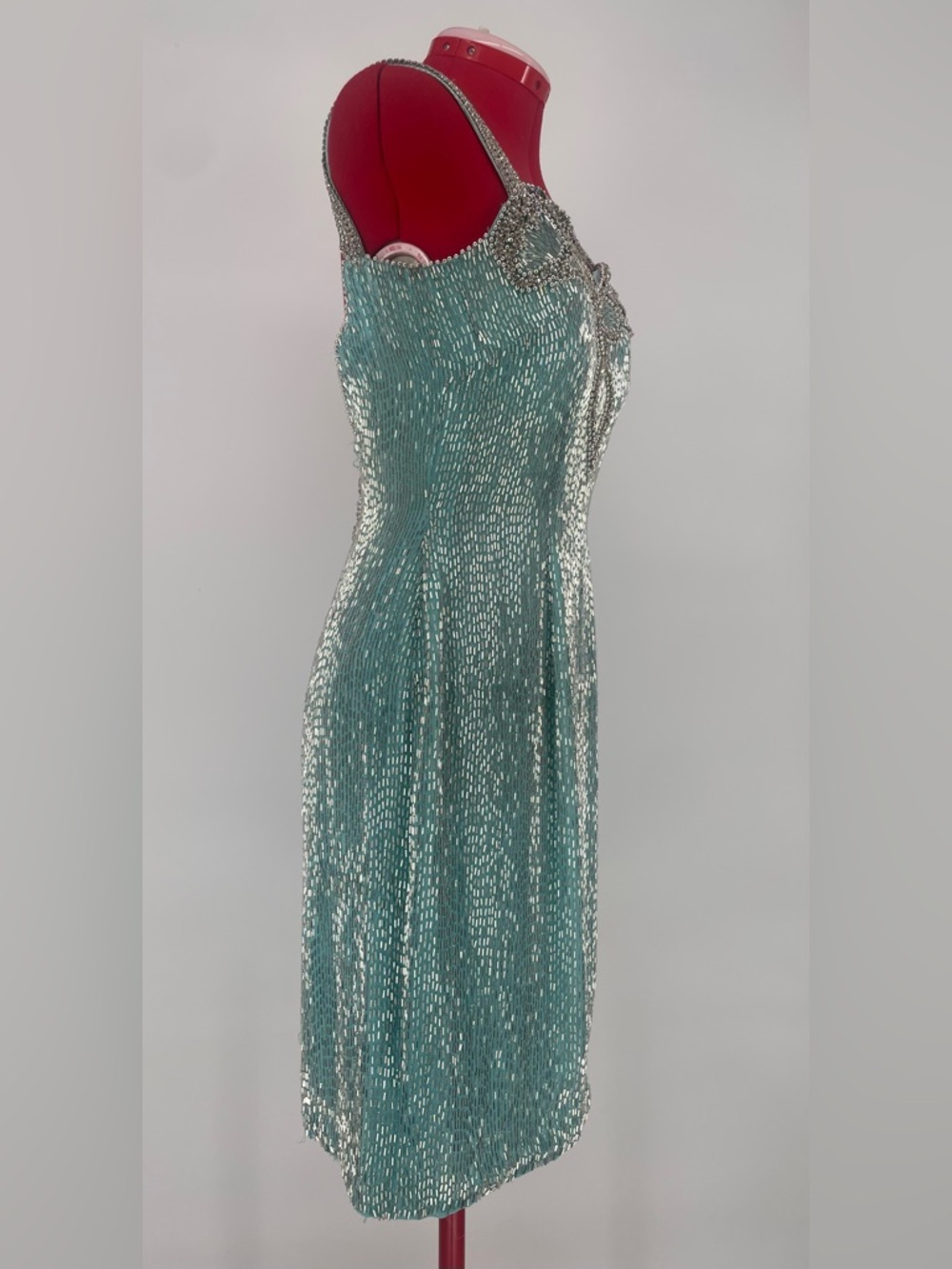 Temptations Sherri Hill Aqua Blue Heavily Beaded Mini Cocktail / Pageant Dress - Picture 10 of 17
